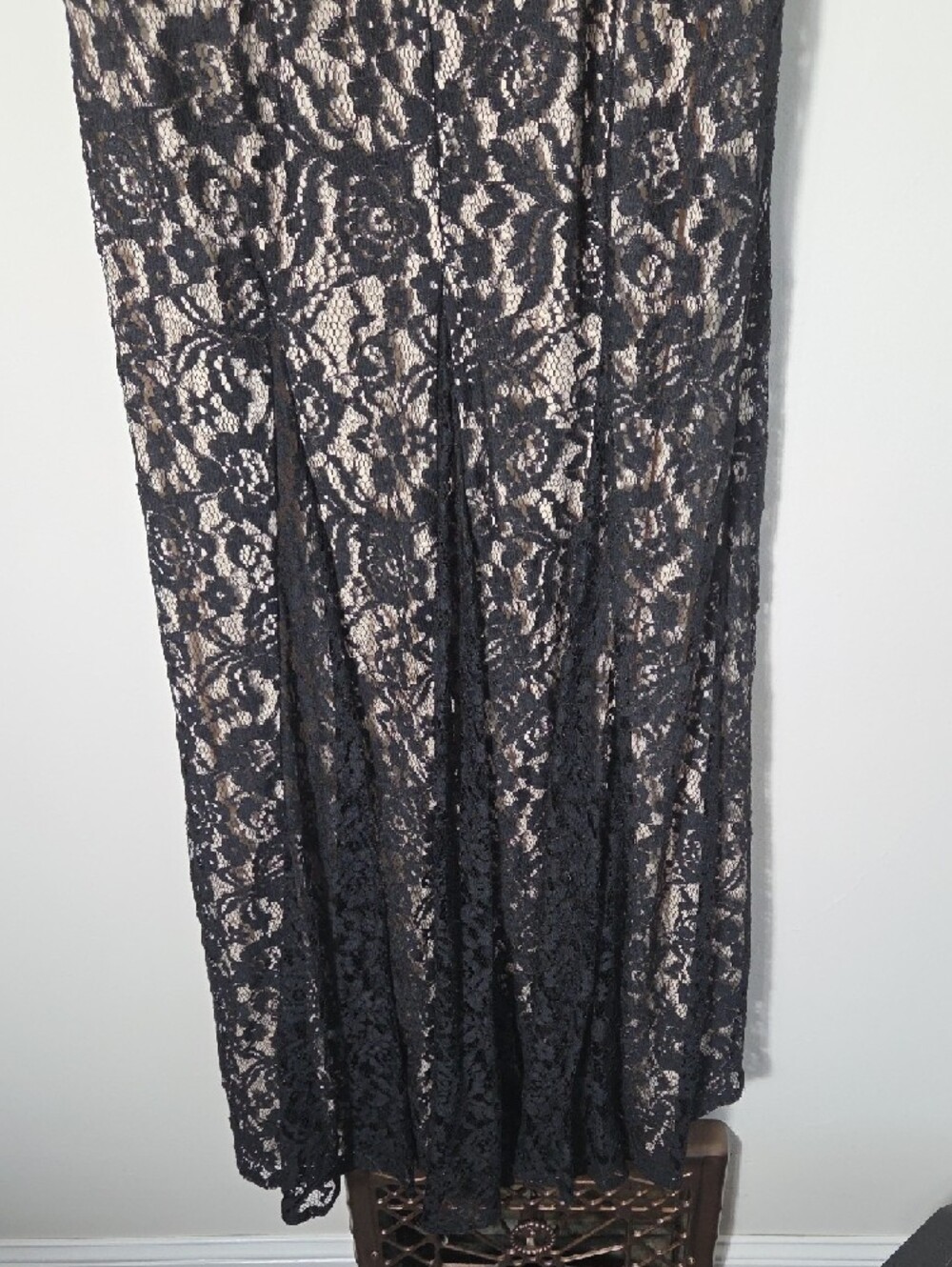 Aidan Mattox Black Lace Maxi with Nude Underlay Size 12 NWT - Picture 3 of 6
